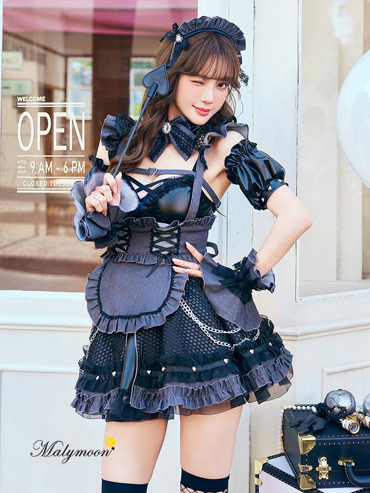 【12点セット】Malymoon マリームーン レザーエッジデニムメイド [ブラック/ブルー] mlcs25214