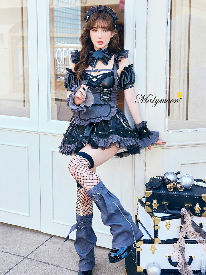 【12点セット】Malymoon マリームーン レザーエッジデニムメイド [ブラック/ブルー] mlcs25214