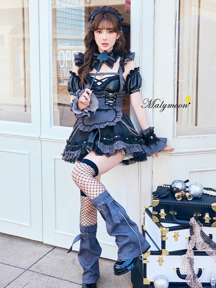 【12点セット】Malymoon マリームーン レザーエッジデニムメイド [ブラック/ブルー] mlcs25214