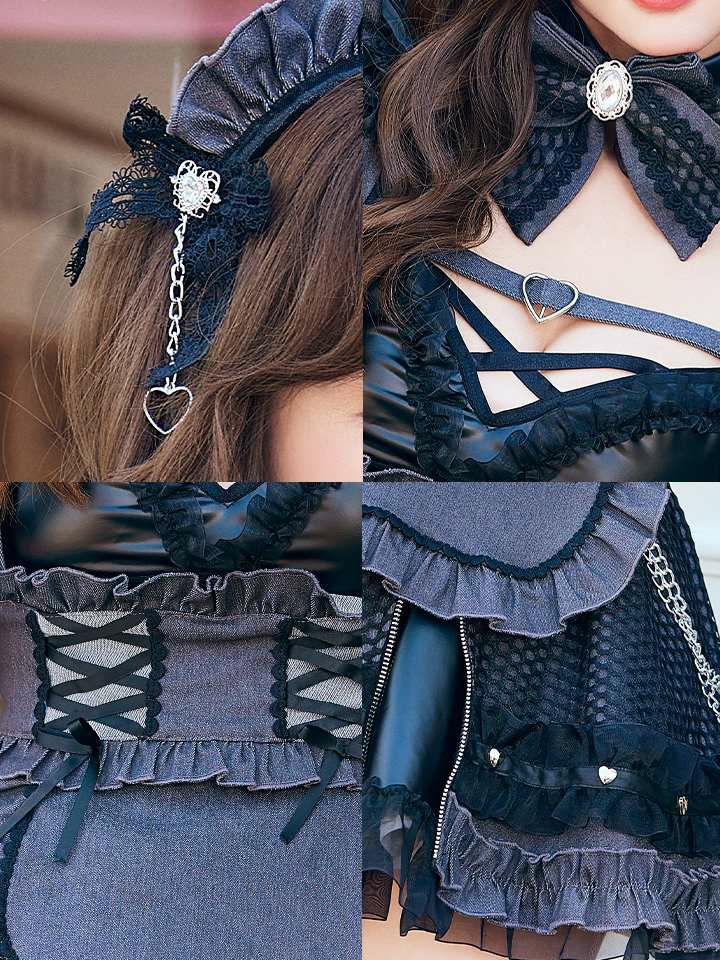 【12点セット】Malymoon マリームーン レザーエッジデニムメイド [ブラック/ブルー] mlcs25214