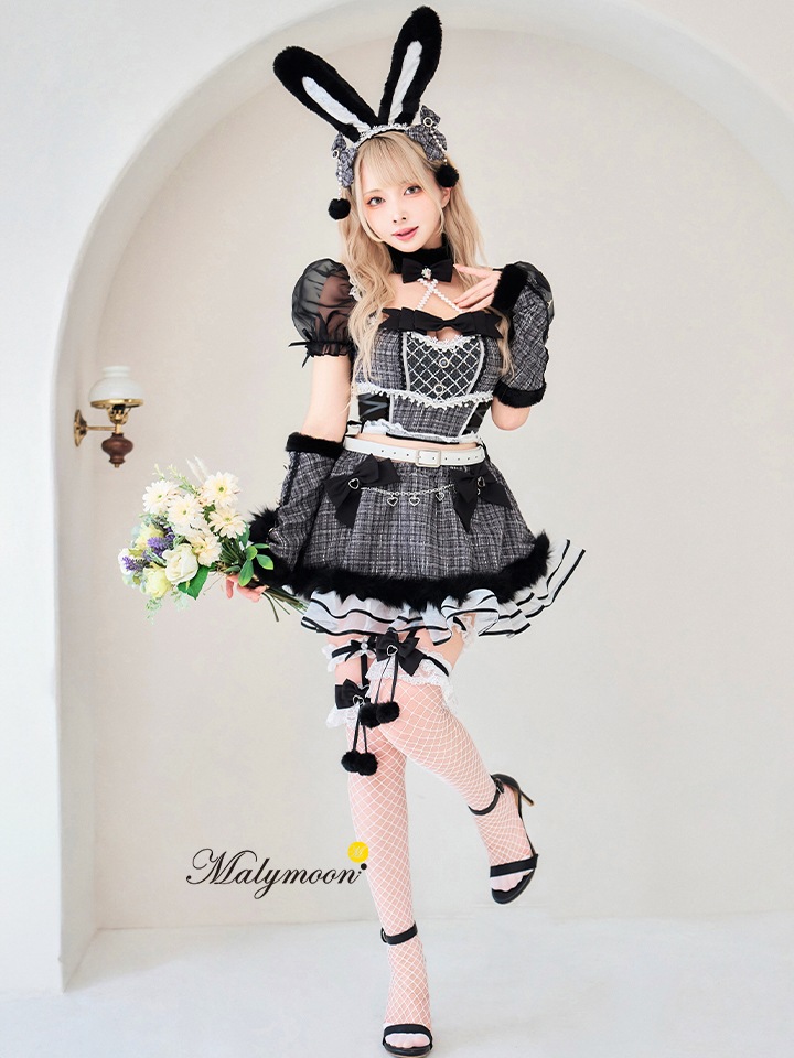 【12点セット】Malymoon マリームーン ツイードバニーセットアップ [ライトブルー/ピンク/ブラック] mlcs25135