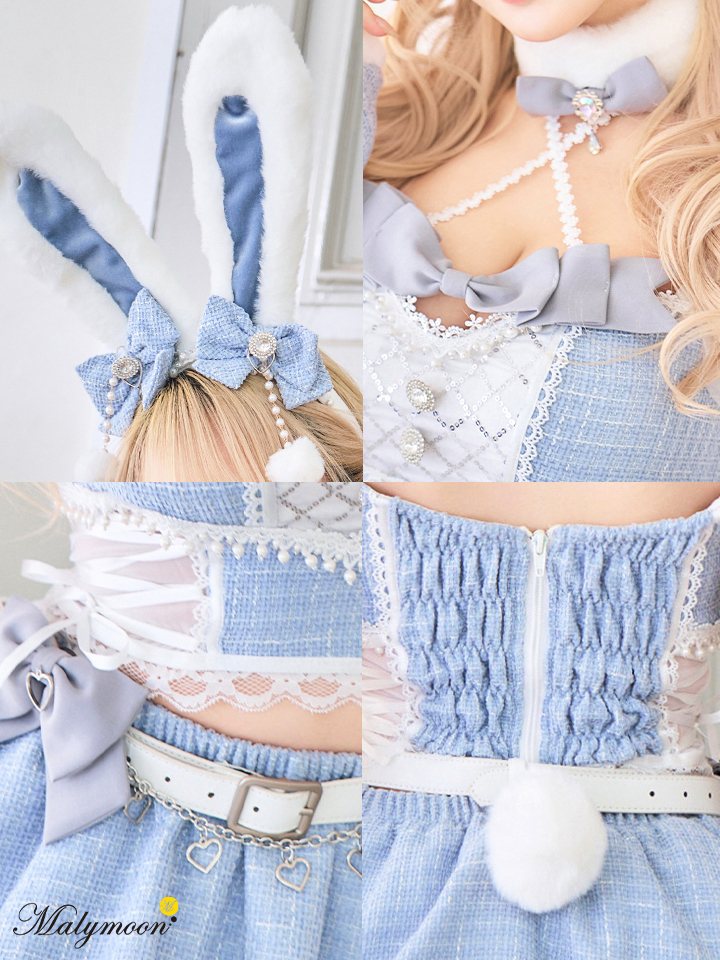 【12点セット】Malymoon マリームーン ツイードバニーセットアップ [ライトブルー/ピンク/ブラック] mlcs25135