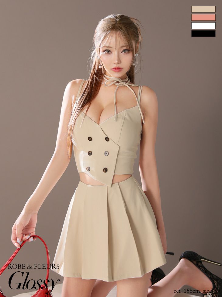 Glossy ローブドフルール グロッシー チョーカー付きダブルボタンセットアップキャミキャバドレス gl3289