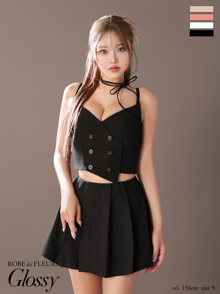 Glossy ローブドフルール グロッシー チョーカー付きダブルボタンセットアップキャミキャバドレス gl3289