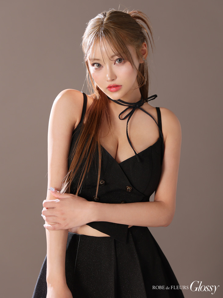 Glossy ローブドフルール グロッシー チョーカー付きダブルボタンセットアップキャミキャバドレス gl3289