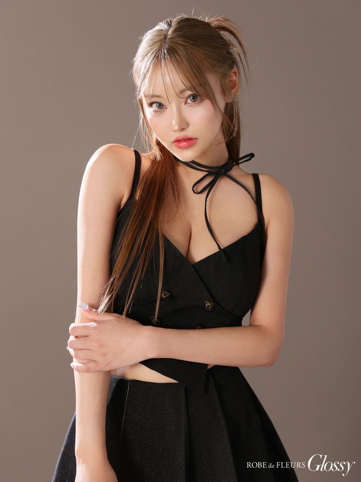 Glossy ローブドフルール グロッシー チョーカー付きダブルボタンセットアップキャミキャバドレス gl3289