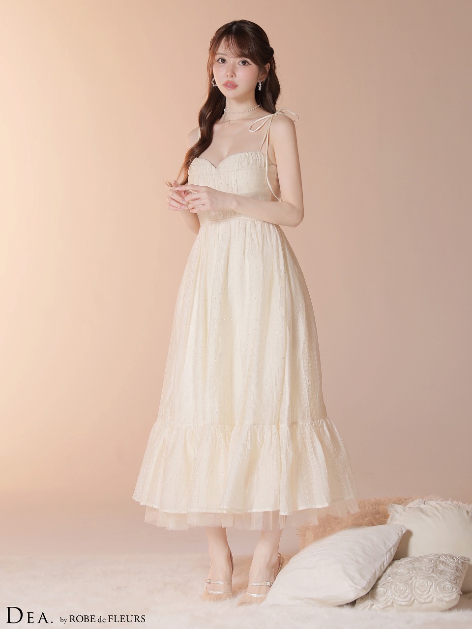 DEA. ディア バイ ローブドフルール 【XS～Lサイズあり】 ストーン付きシフォンロングキャミキャバドレス de4147