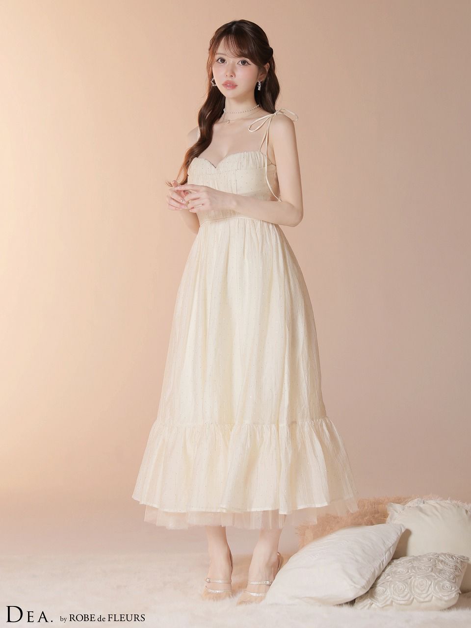 DEA. ディア バイ ローブドフルール 【XS～Lサイズあり】 ストーン付きシフォンロングキャミキャバドレス de4147