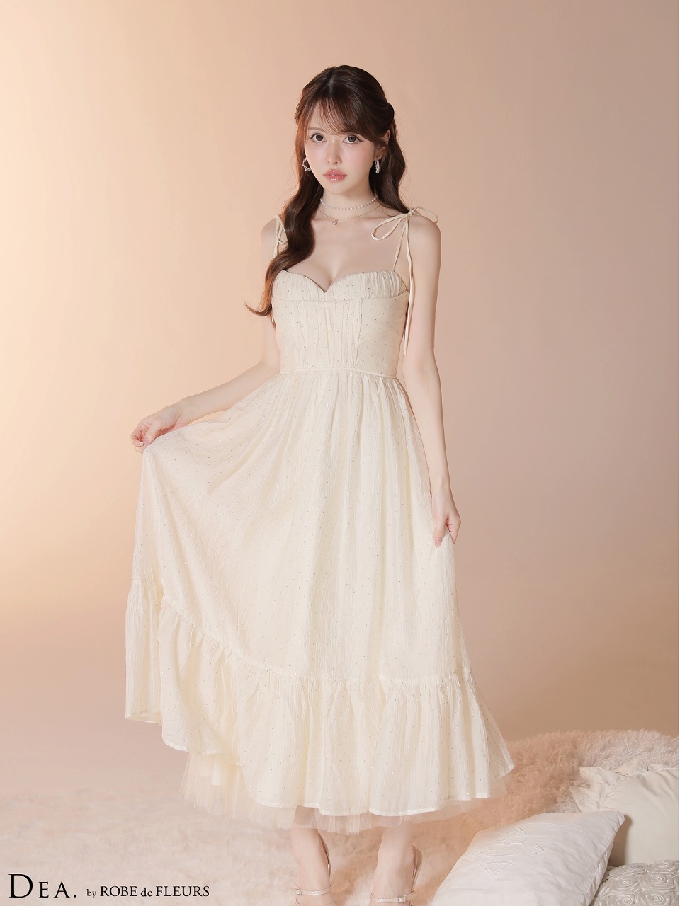 DEA. ディア バイ ローブドフルール 【XS～Lサイズあり】 ストーン付きシフォンロングキャミキャバドレス de4147