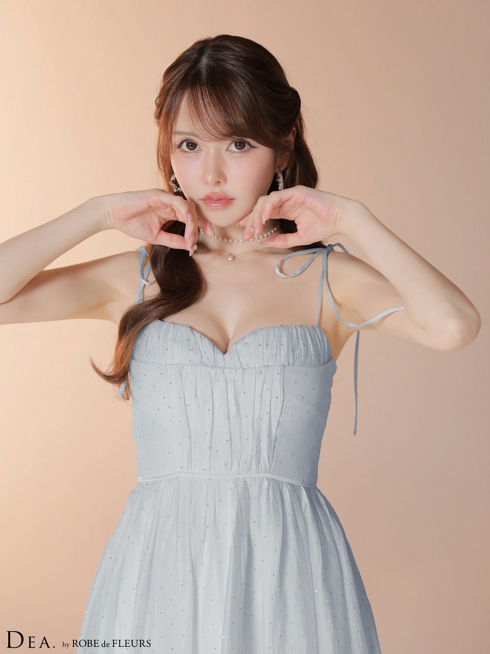 DEA. ディア バイ ローブドフルール 【XS～Lサイズあり】 ストーン付きシフォンロングキャミキャバドレス de4147