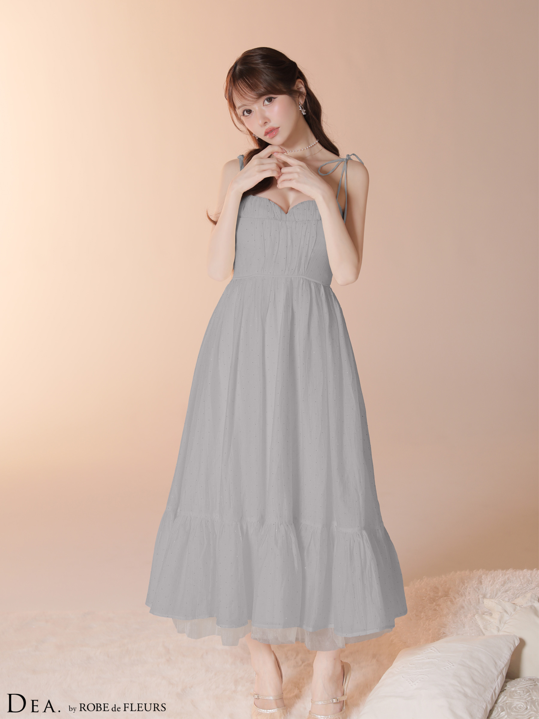DEA. ディア バイ ローブドフルール 【XS～Lサイズあり】 ストーン付きシフォンロングキャミキャバドレス de4147