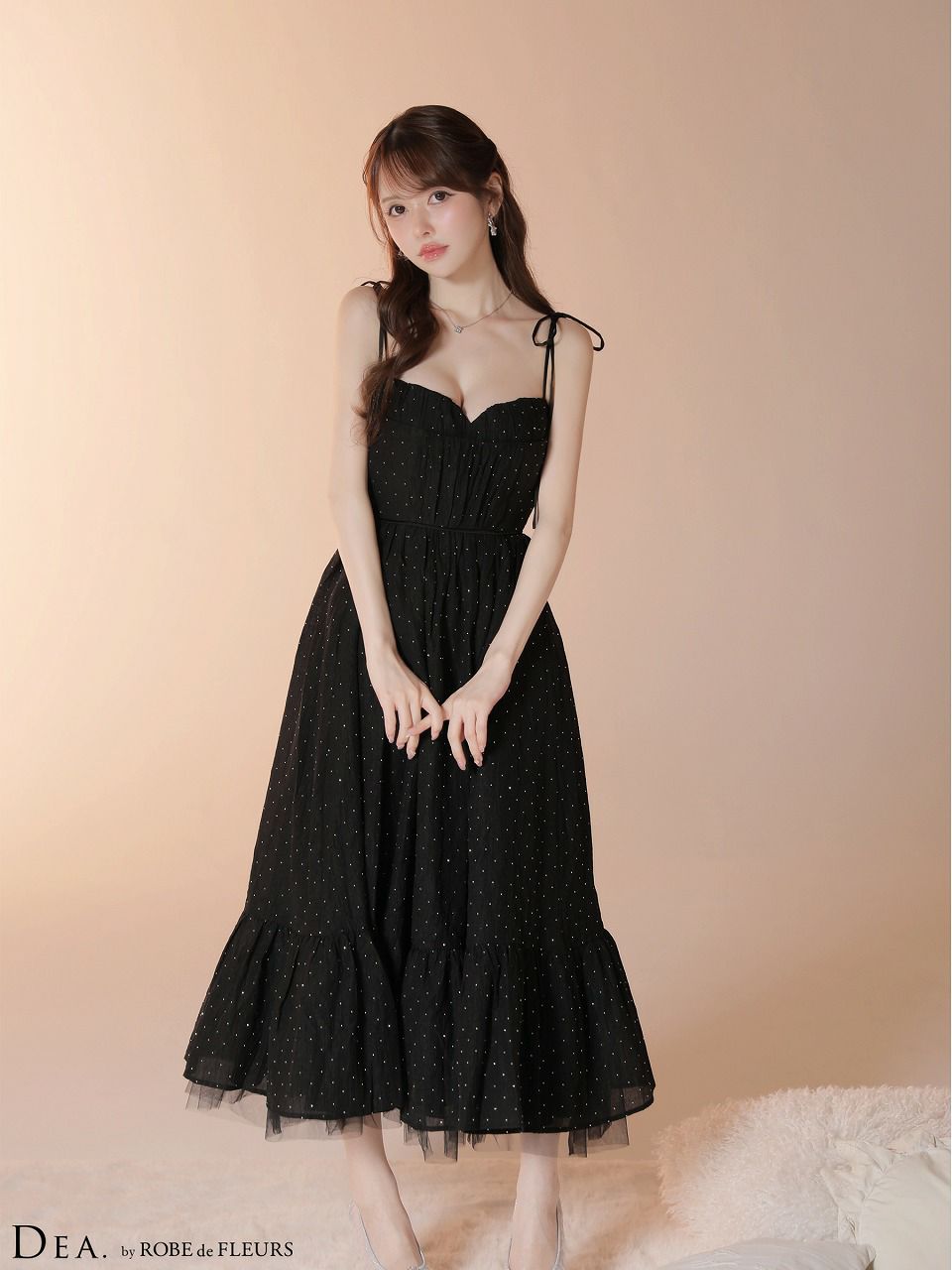 DEA. ディア バイ ローブドフルール 【XS～Lサイズあり】 ストーン付きシフォンロングキャミキャバドレス de4147