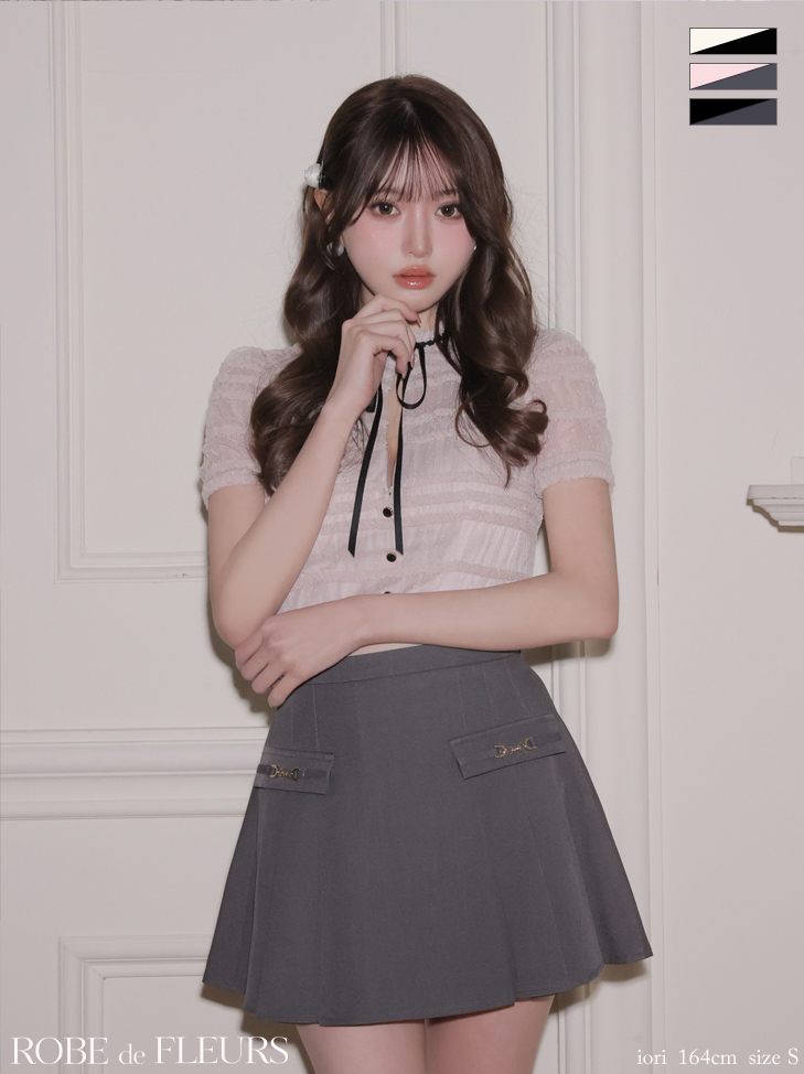 ROBE de FLEURS ローブドフルール 【XSサイズあり】 ドットフリルリボンセットアップミニキャバドレス fm4639