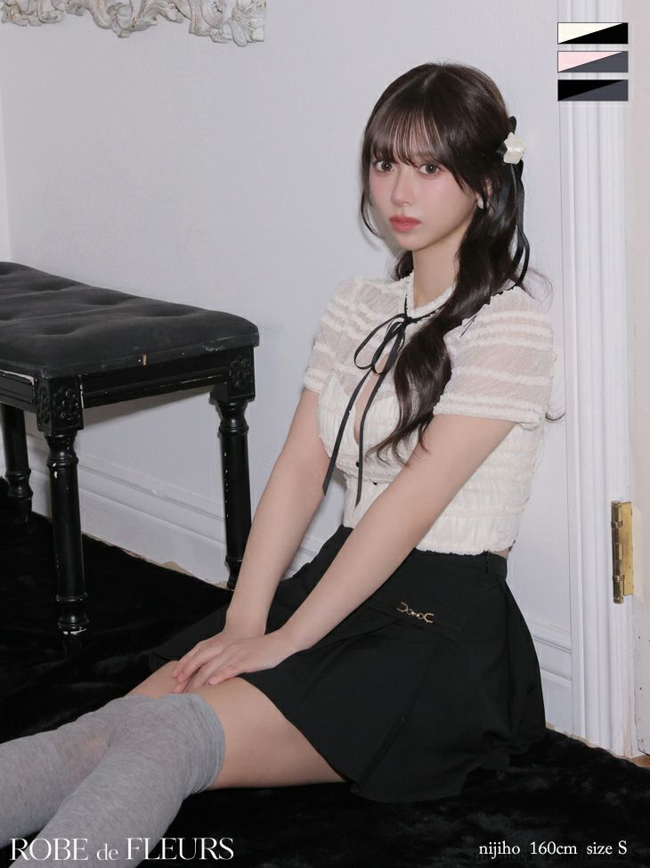 ROBE de FLEURS ローブドフルール 【XSサイズあり】 ドットフリルリボンセットアップミニキャバドレス fm4639