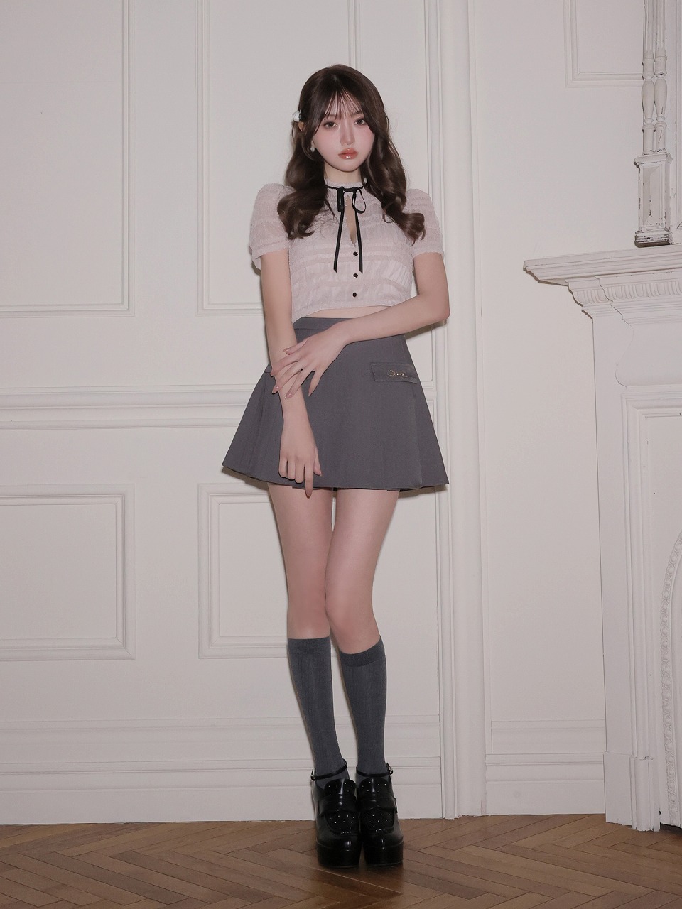 ROBE de FLEURS ローブドフルール 【XSサイズあり】 ドットフリルリボンセットアップミニキャバドレス fm4639