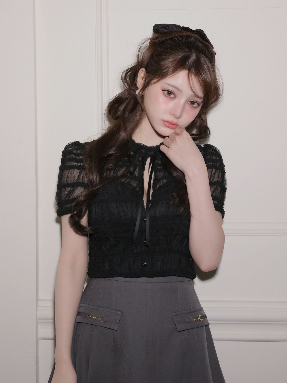 ROBE de FLEURS ローブドフルール 【XSサイズあり】 ドットフリルリボンセットアップミニキャバドレス fm4639