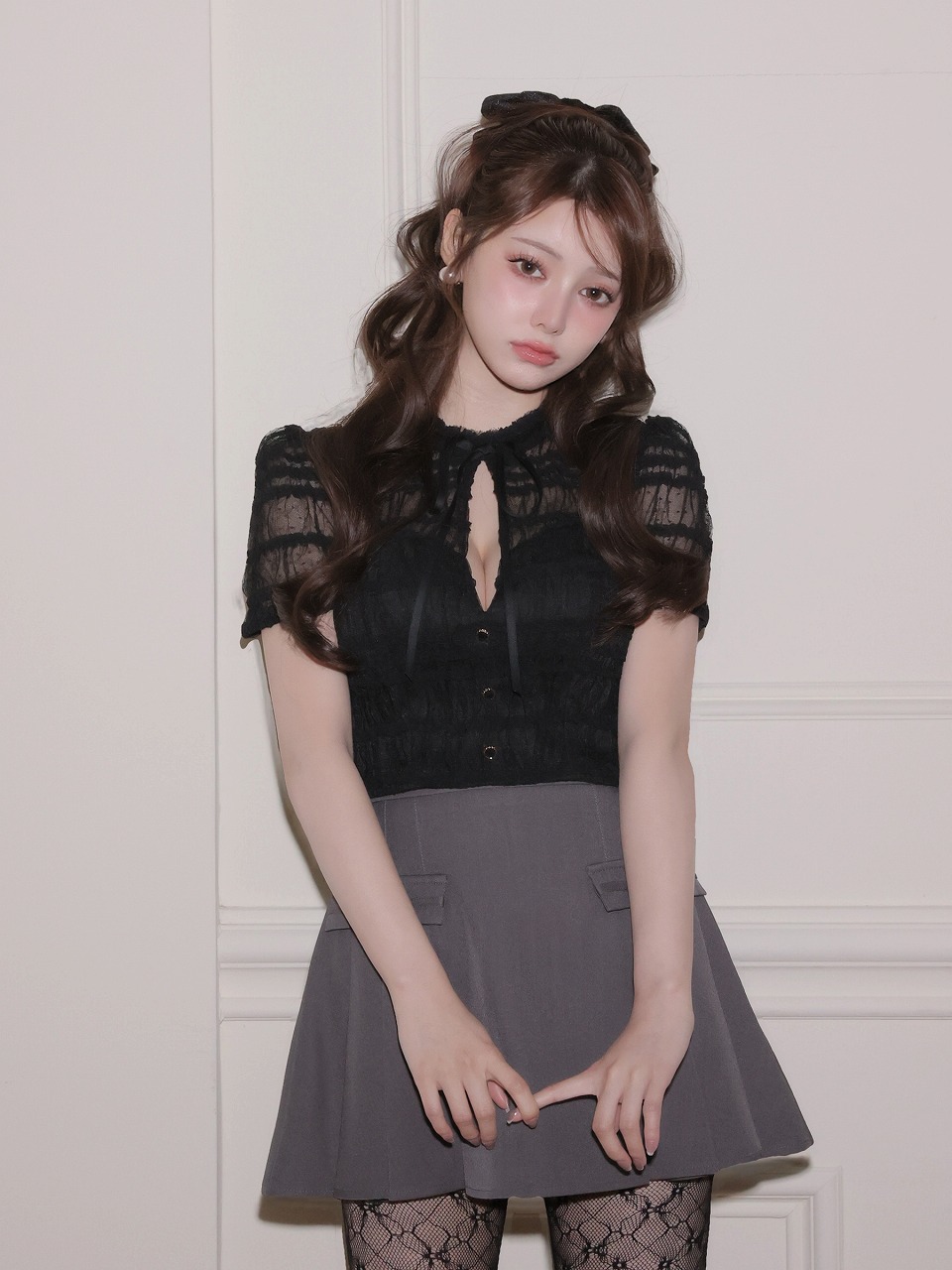 ROBE de FLEURS ローブドフルール 【XSサイズあり】 ドットフリルリボンセットアップミニキャバドレス fm4639