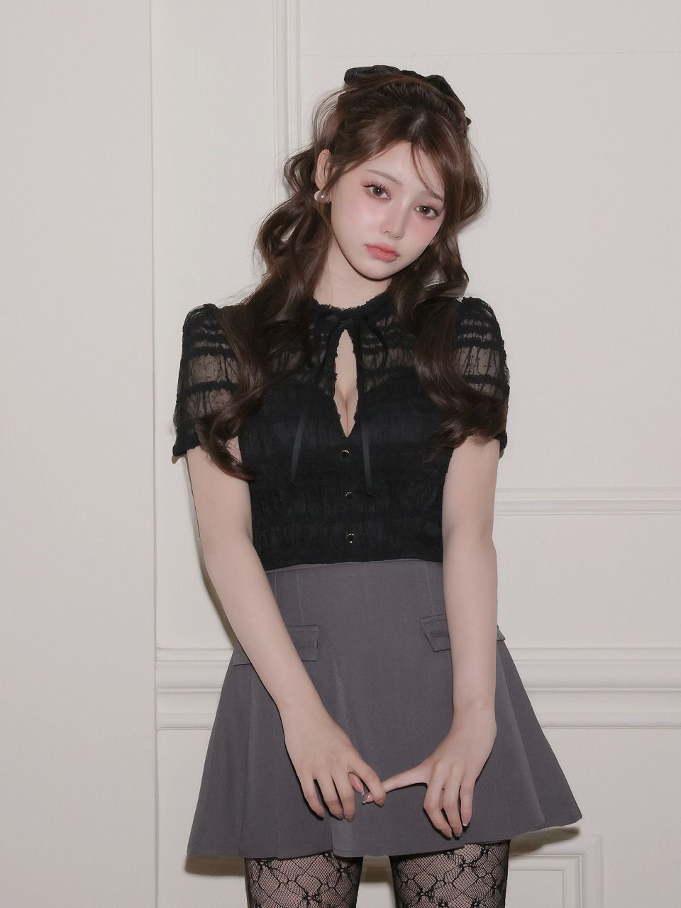 ROBE de FLEURS ローブドフルール 【XSサイズあり】 ドットフリルリボンセットアップミニキャバドレス fm4639