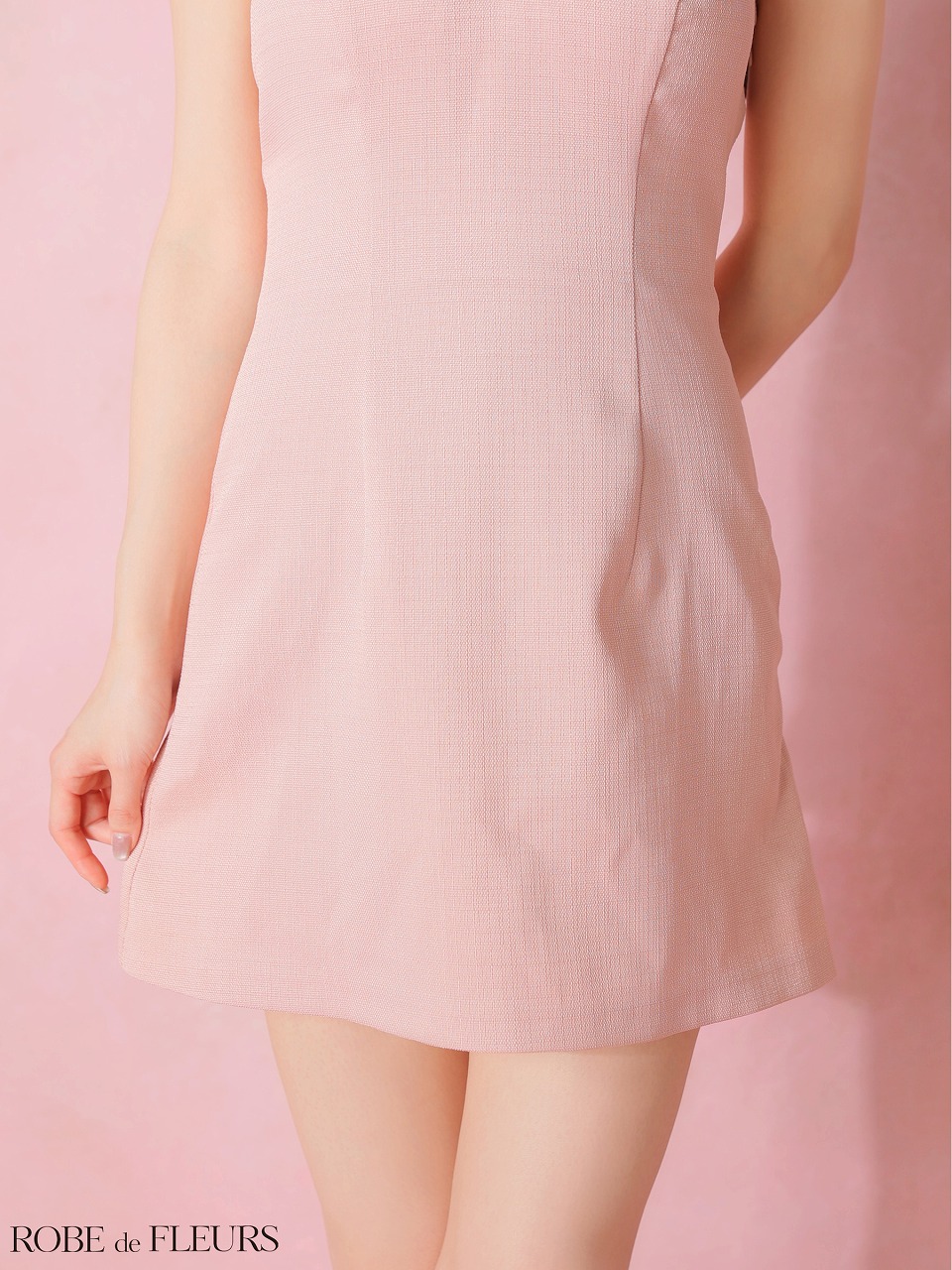 ROBE de FLEURS ローブドフルール 【XSサイズあり】 ツイードビジューリボンホルターミニキャバドレス fm4163