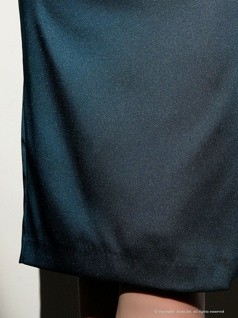 Andy アンディ サテン ベアトップ シンプル ワンカラー スリット入り タイト ミディアムドレス an-on3054