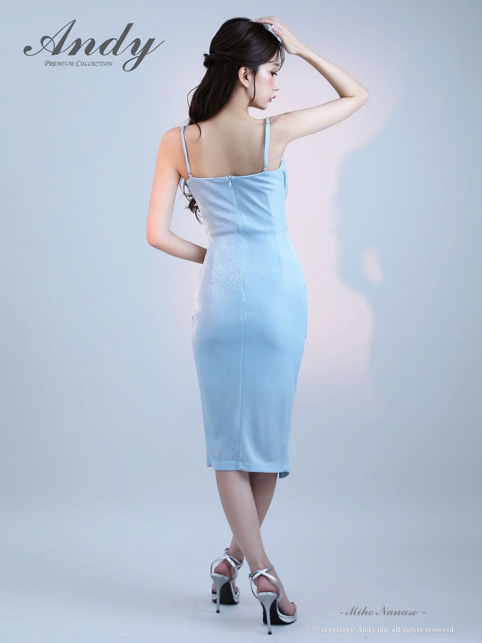 Andy アンディ  ワンカラー バストドレープ キャミ アシンメトリー タイト ミディアムドレス an-on3048