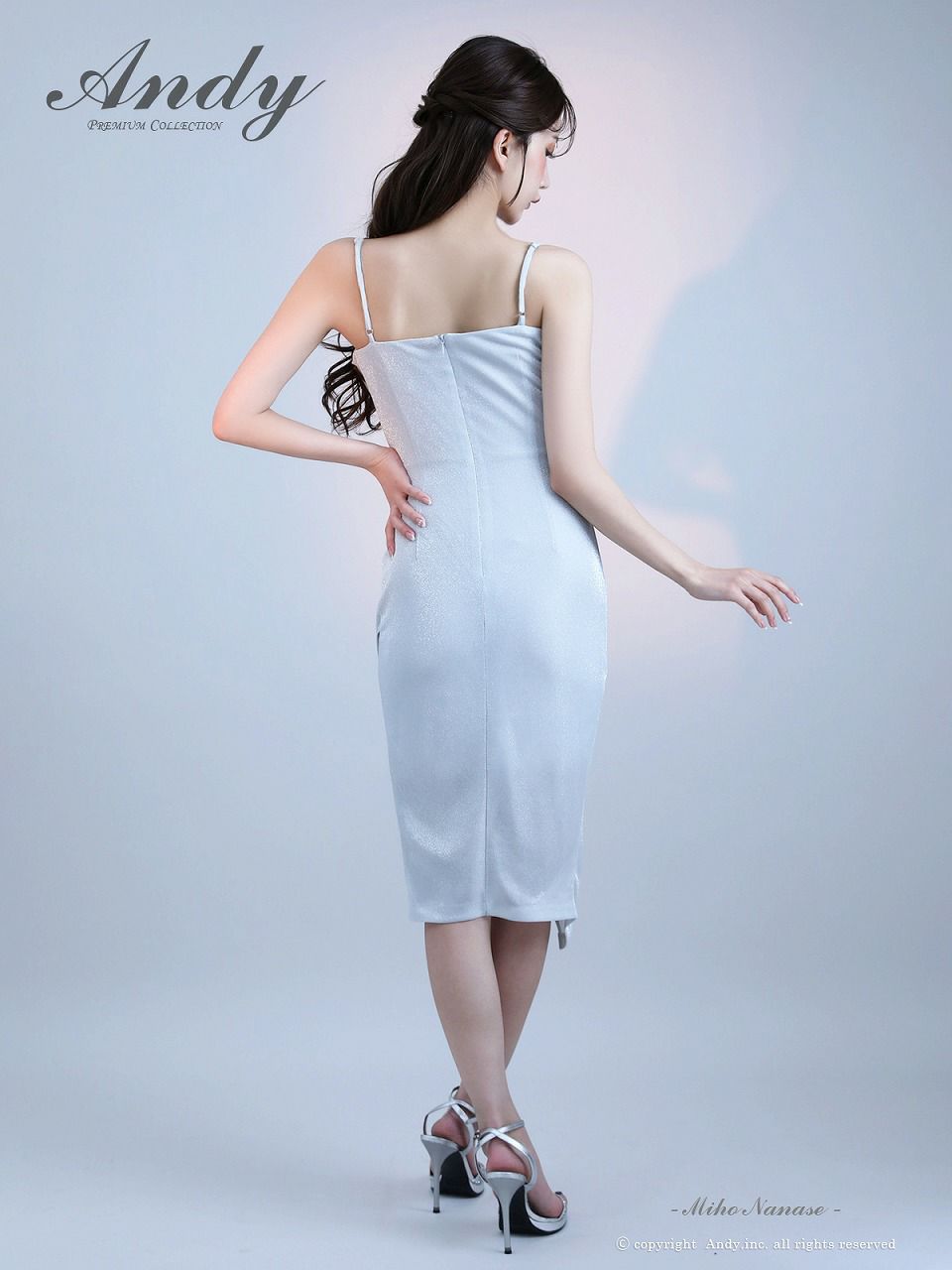 Andy アンディ  ワンカラー バストドレープ キャミ アシンメトリー タイト ミディアムドレス an-on3048