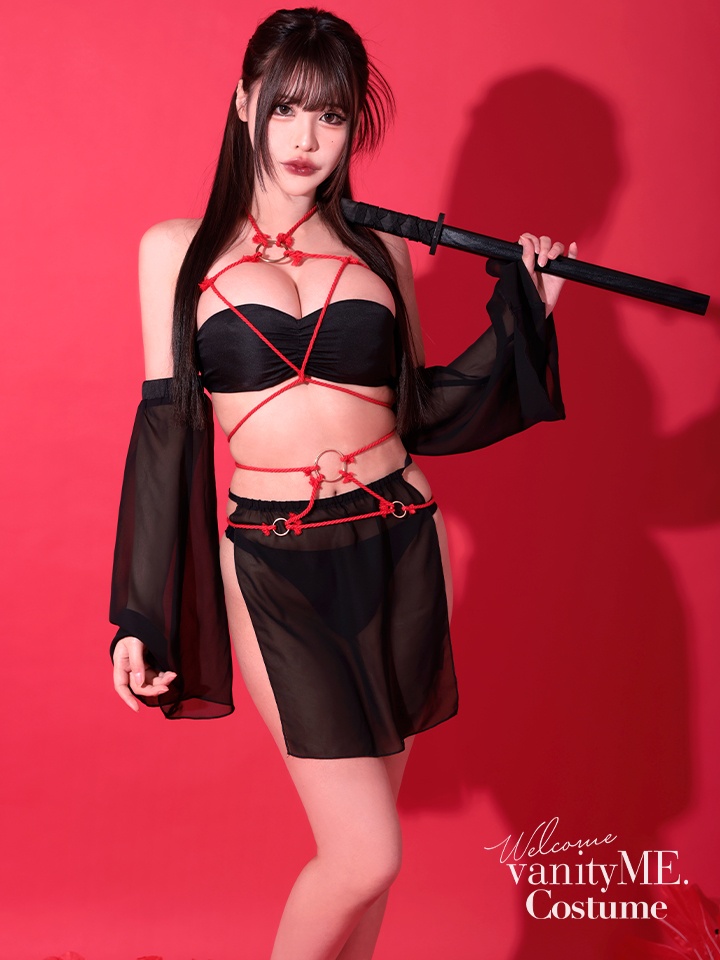 【6点セット】コスプレ キラーロープ 紐 緊縛風 くのいち ブラック vcsot-24002