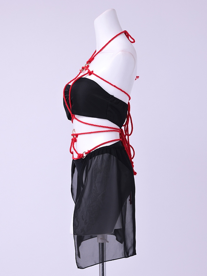 【6点セット】コスプレ キラーロープ 紐 緊縛風 くのいち ブラック vcsot-24002