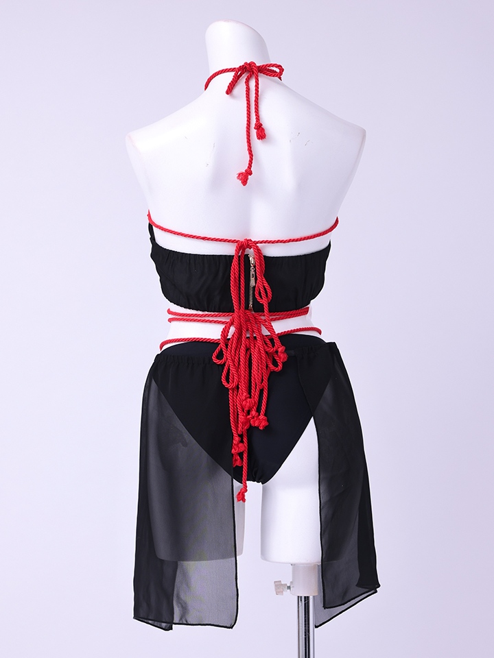 【6点セット】コスプレ キラーロープ 紐 緊縛風 くのいち ブラック vcsot-24002