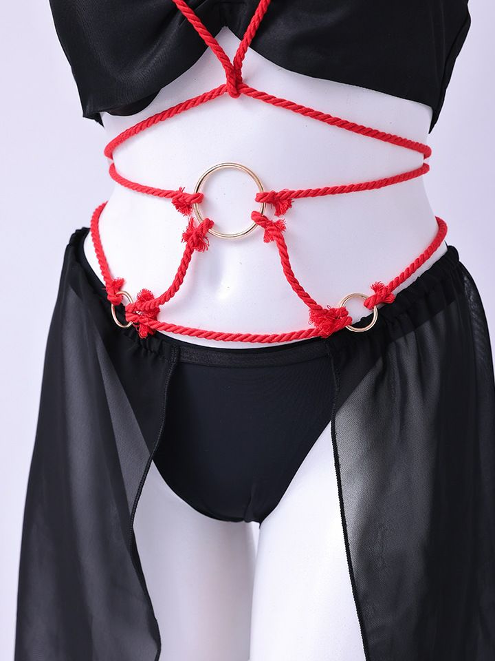 【6点セット】コスプレ キラーロープ 紐 緊縛風 くのいち ブラック vcsot-24002