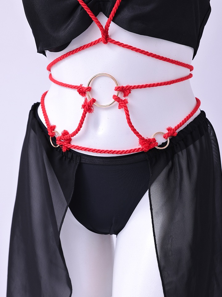 【6点セット】コスプレ キラーロープ 紐 緊縛風 くのいち ブラック vcsot-24002