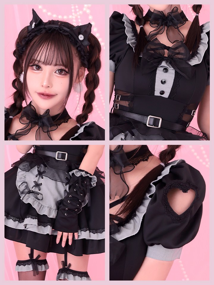 【10点セット】Malymoon マリームーン ティンクヴェールキャットメイド [ブラック/ホワイト] mlcs25132