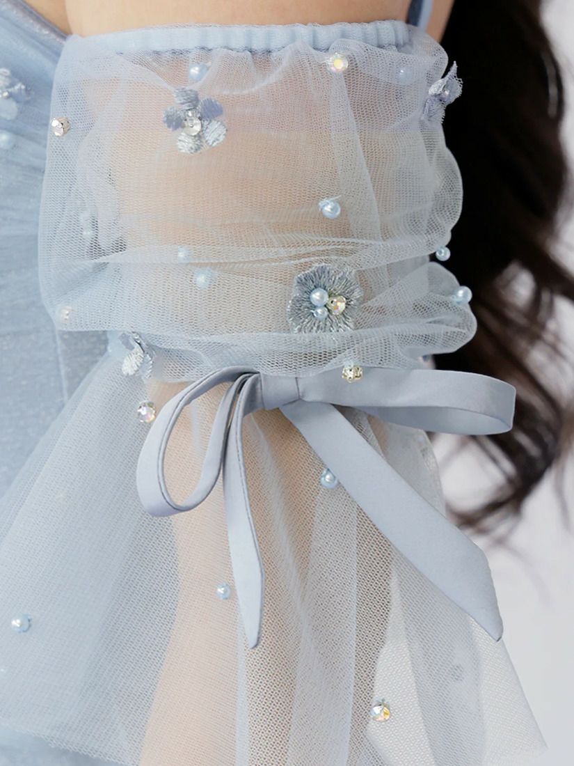 AngelR エンジェルアール ベアトップフレアスリーブフラワーメッシュリボンタイトミニドレス ar26306-ks