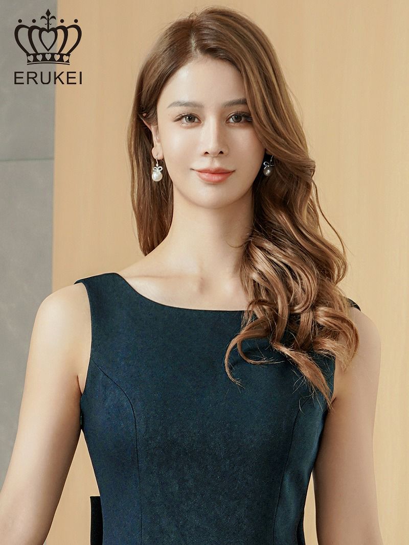 ERUKEI エルケイ ワンカラー・リボン・背中見せ・Aライン・フレア・ミニドレス・ワンピース ek-e25316