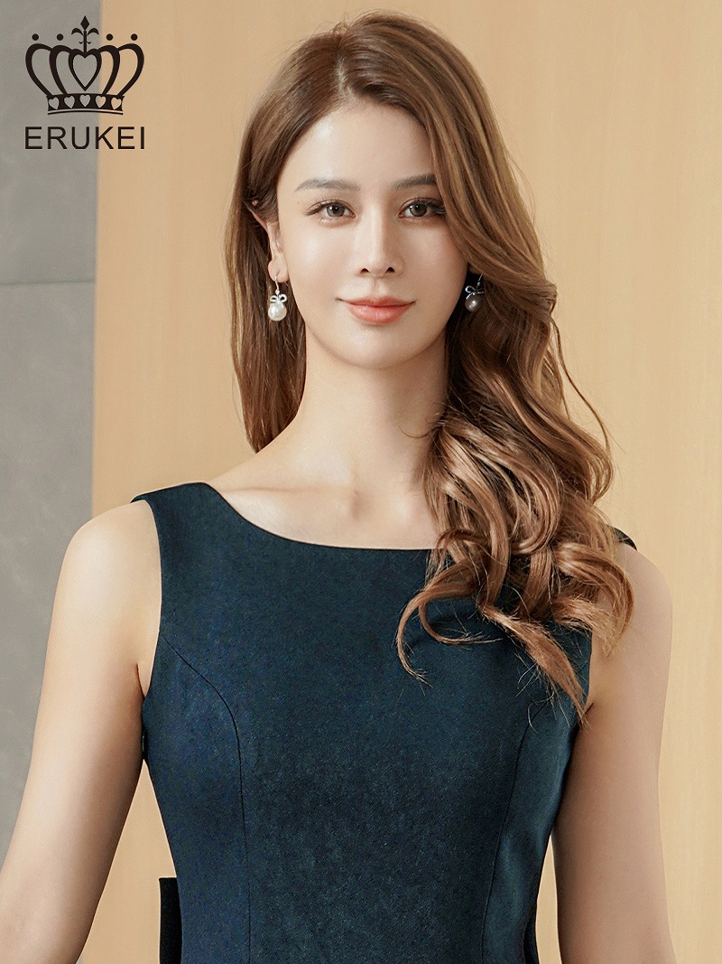 ERUKEI エルケイ ワンカラー・リボン・背中見せ・Aライン・フレア・ミニドレス・ワンピース ek-e25316