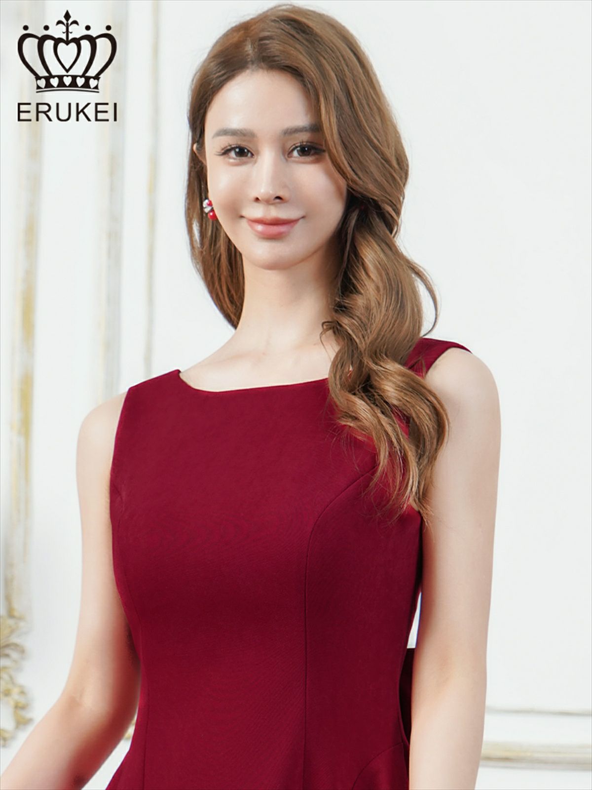 ERUKEI エルケイ ワンカラー・リボン・背中見せ・Aライン・フレア・ミニドレス・ワンピース ek-e25316