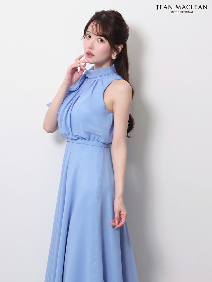 JEAN MACLEAN ジャンマクレーン パステルカラー/シフォン/ボウタイリボン/ウエスト切替/Aライン/ロングドレス ja61032-c