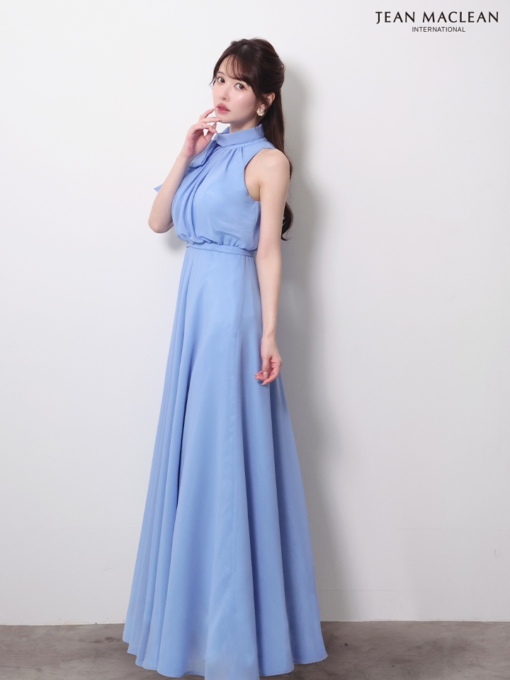 JEAN MACLEAN ジャンマクレーン パステルカラー/シフォン/ボウタイリボン/ウエスト切替/Aライン/ロングドレス ja61032-c