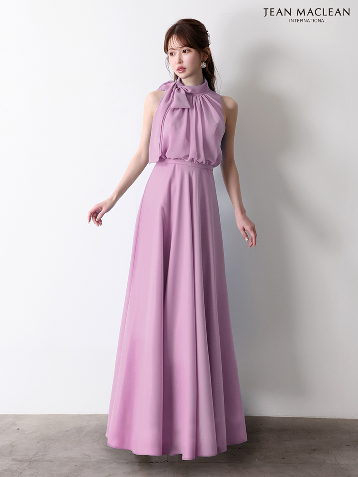 JEAN MACLEAN ジャンマクレーン パステルカラー/シフォン/ボウタイリボン/ウエスト切替/Aライン/ロングドレス ja61032-c