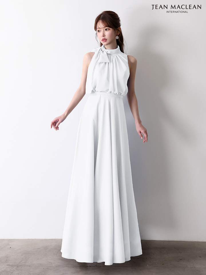 JEAN MACLEAN ジャンマクレーン パステルカラー/シフォン/ボウタイリボン/ウエスト切替/Aライン/ロングドレス ja61032-c