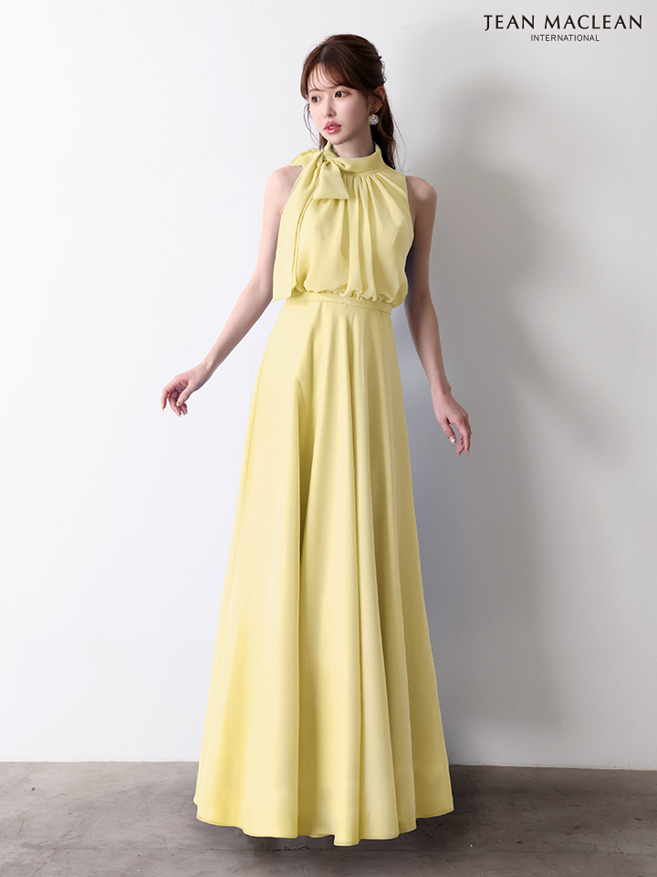 JEAN MACLEAN ジャンマクレーン パステルカラー/シフォン/ボウタイリボン/ウエスト切替/Aライン/ロングドレス ja61032-c