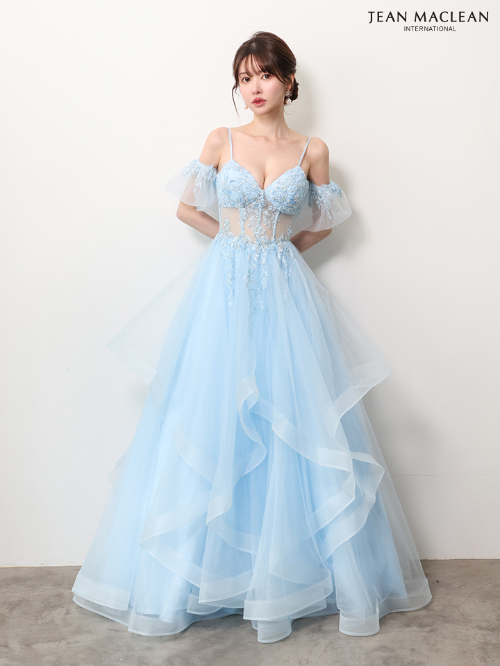 JEAN MACLEAN ジャンマクレーン ウエストシアー/フラワー刺繍/パフスリーブ/オフショル/姫/ロングドレス ja61036-c