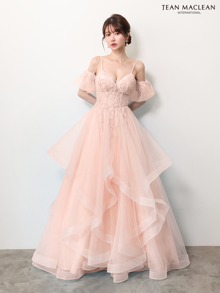 JEAN MACLEAN ジャンマクレーン ウエストシアー/フラワー刺繍/パフスリーブ/オフショル/姫/ロングドレス ja61036-c