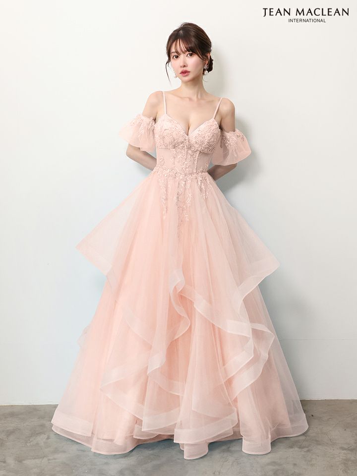 JEAN MACLEAN ジャンマクレーン ウエストシアー/フラワー刺繍/パフスリーブ/オフショル/姫/ロングドレス ja61036-c