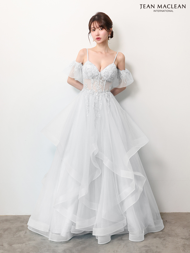 JEAN MACLEAN ジャンマクレーン ウエストシアー/フラワー刺繍/パフスリーブ/オフショル/姫/ロングドレス ja61036-c