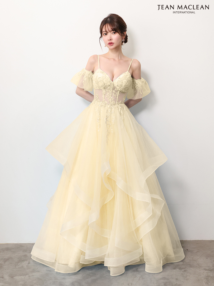 JEAN MACLEAN ジャンマクレーン ウエストシアー/フラワー刺繍/パフスリーブ/オフショル/姫/ロングドレス ja61036-c