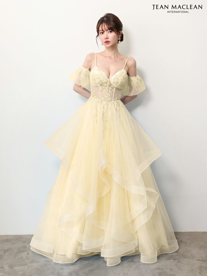 JEAN MACLEAN ジャンマクレーン ウエストシアー/フラワー刺繍/パフスリーブ/オフショル/姫/ロングドレス ja61036-c