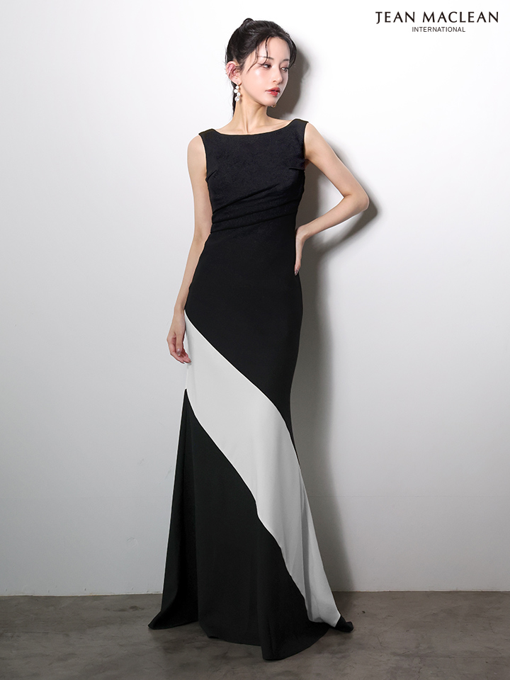 JEAN MACLEAN ジャンマクレーン バイカラー/アシンメトリー/シンプル/Aライン/ロングドレス ja61030-c