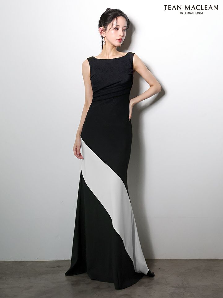 JEAN MACLEAN ジャンマクレーン バイカラー/アシンメトリー/シンプル/Aライン/ロングドレス ja61030-c