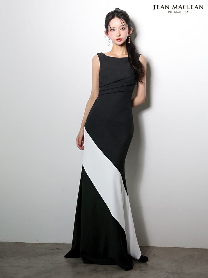 JEAN MACLEAN ジャンマクレーン バイカラー/アシンメトリー/シンプル/Aライン/ロングドレス ja61030-c